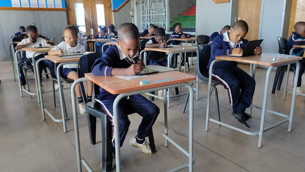 Students in an exam hall.